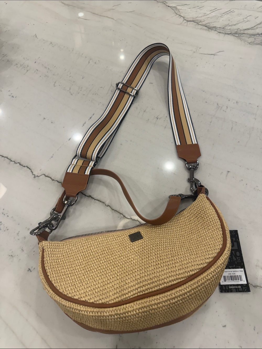 NWT think royln dune raffia with saddle trim